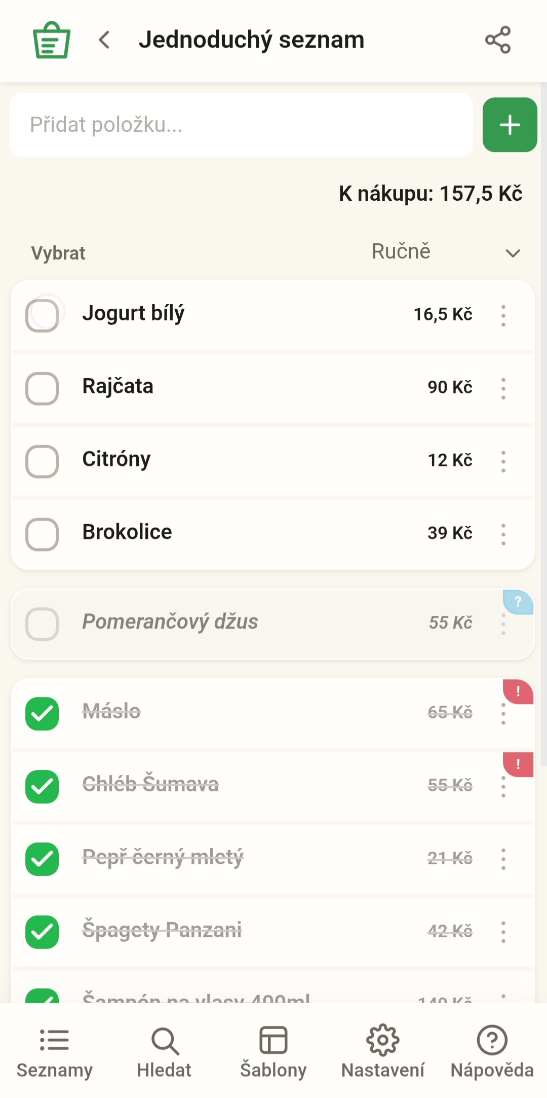 Shopindex – snadne odškrtávání položek nákupního seznamu