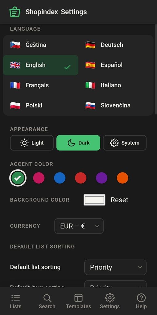 Shopindex – nastavení jazyka, vzhledu a měny