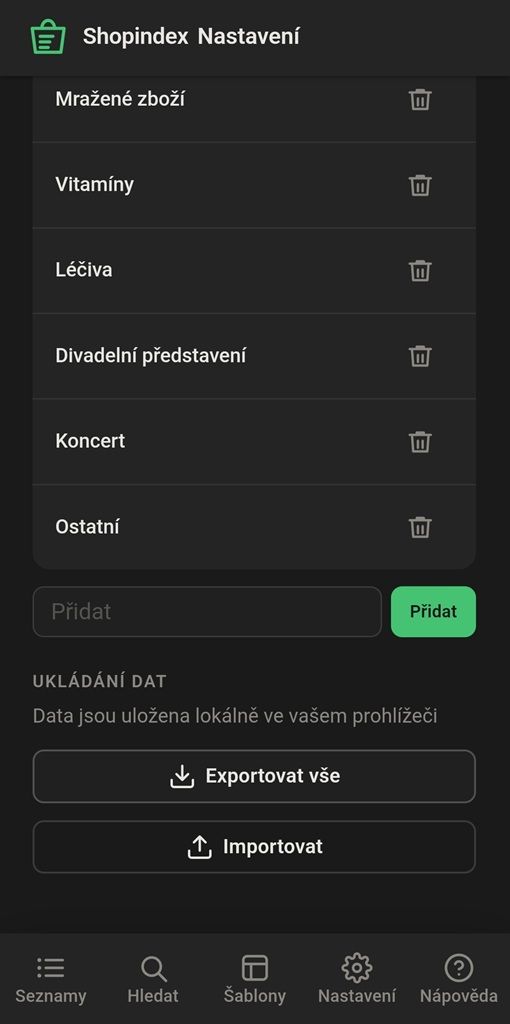 Shopindex – export a import dat